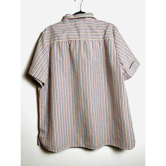 Boca Bay Button Up Shirt Blouse Short Sleeve Seersucker Pink Stripe Women’s - Picture 8 of 10